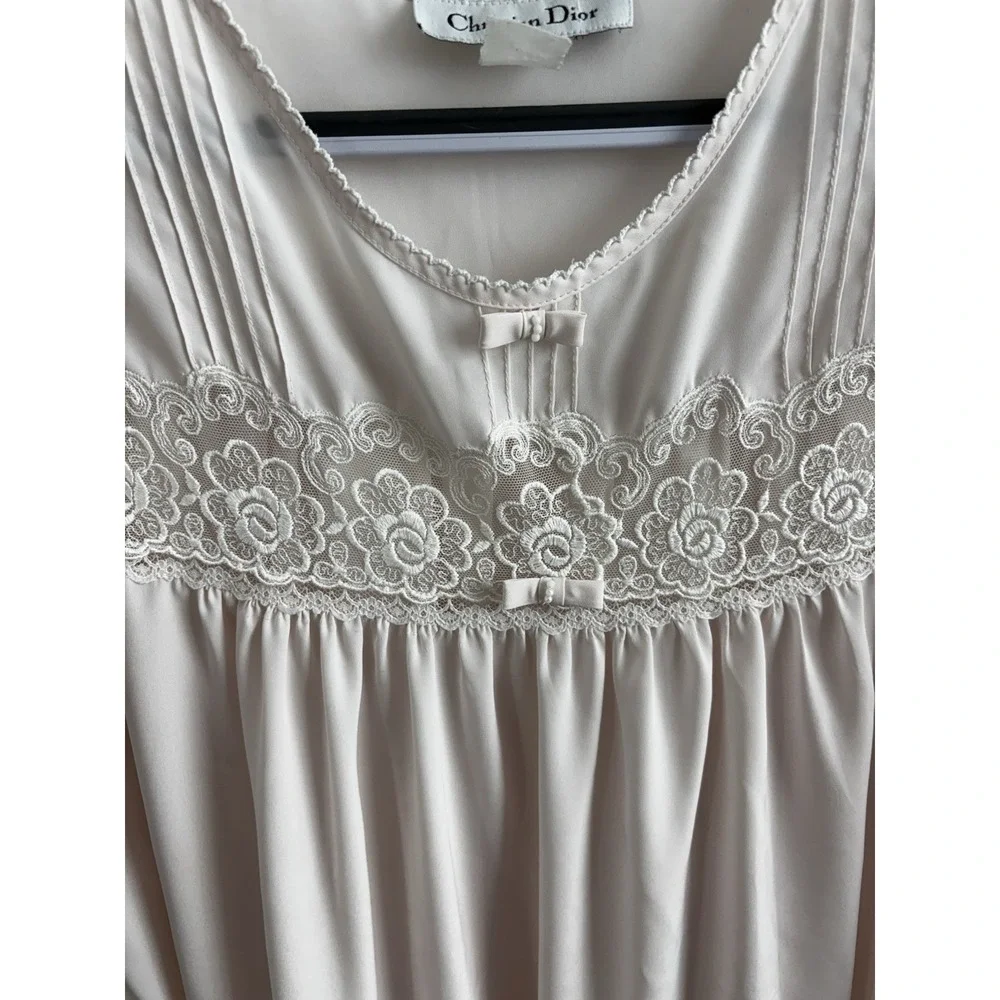 Vintage Christian Dior Light Pink Lace Bodice‎ Nightgown Sleepwear Dress
